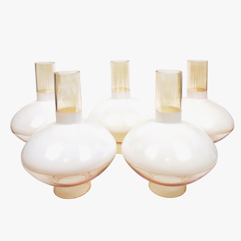 5 Vintage Peach Luster Milk Glass Chimney Globe Lamp Shades Retro Rare 3" Fitter